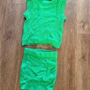 Vibrant Green Cable Knit Sweater Set